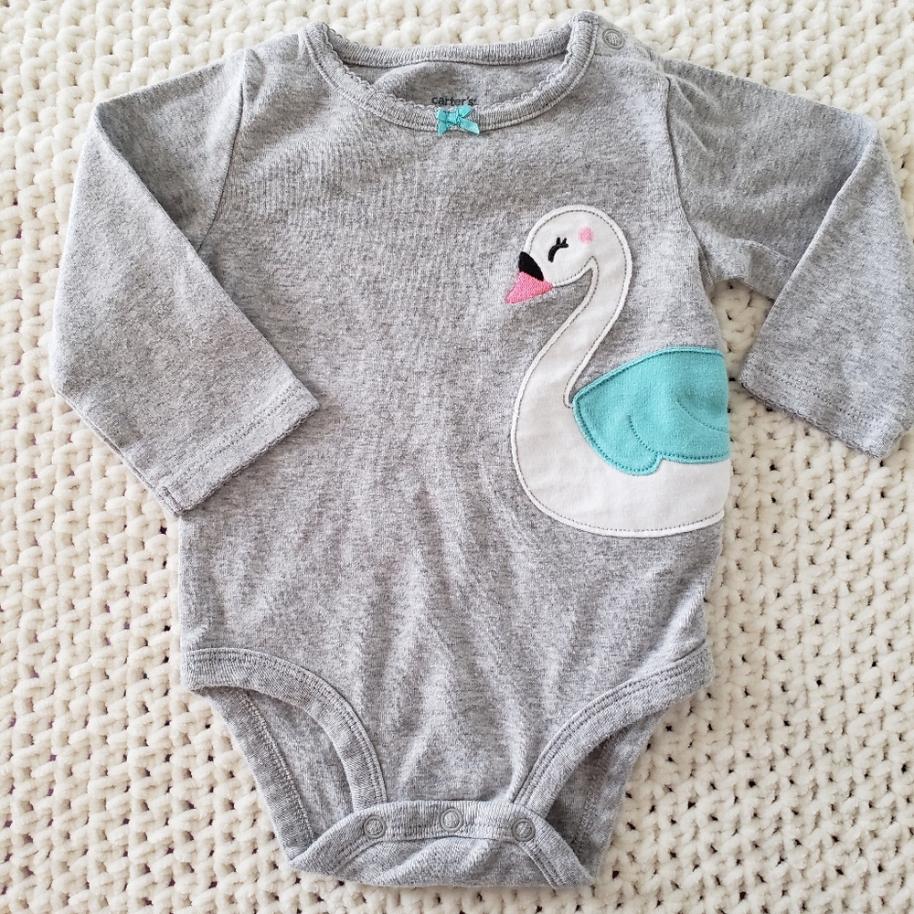 Baby girl gray swan long sleeve onesie 9M